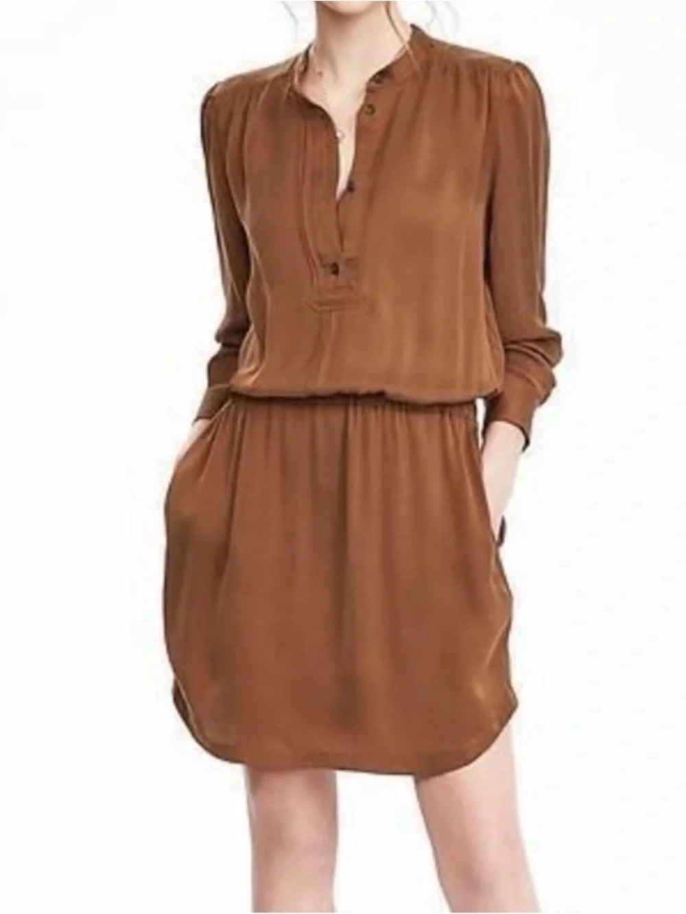 Banana Republic “Heritage Collection” copper faux silk long sleeve dress